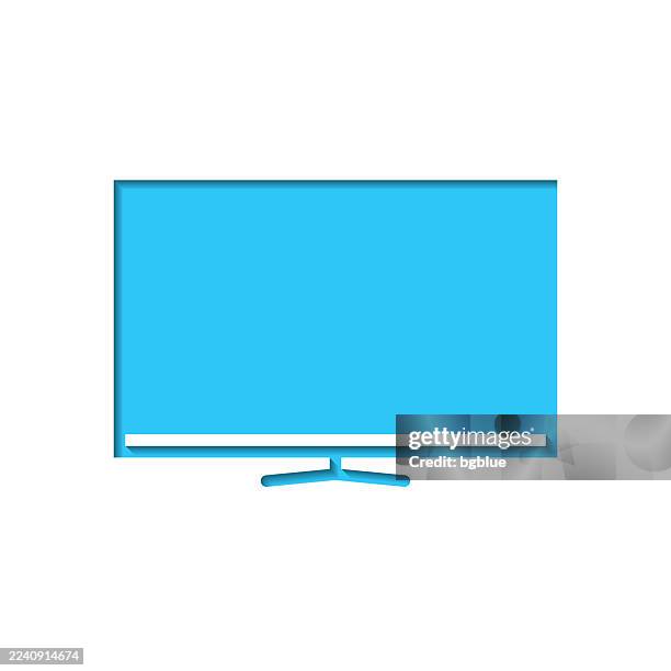 tv. icon cut out on white paper with blue background - plasma tv vector stock illustrations
