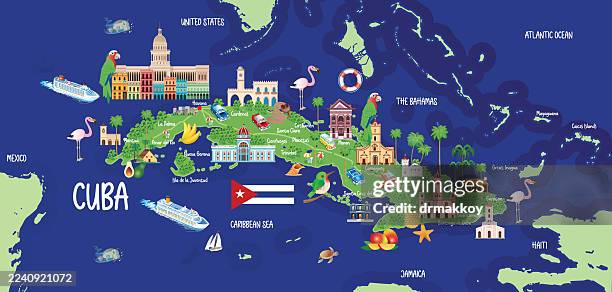 cuba adventure map - varadero beach cuba stock illustrations