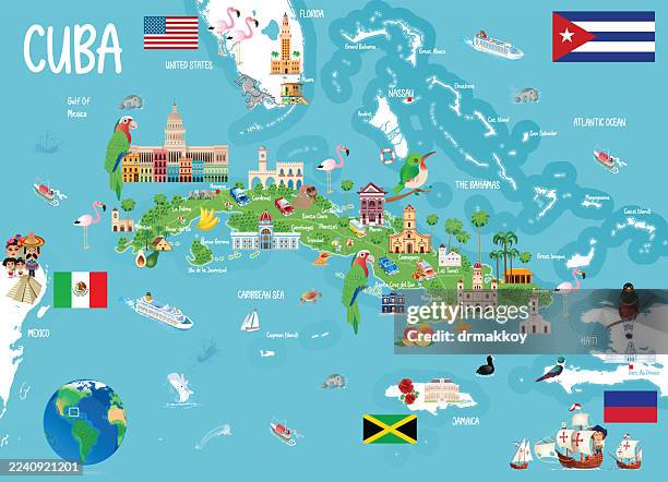 cuba tourism map - varadero beach cuba stock illustrations