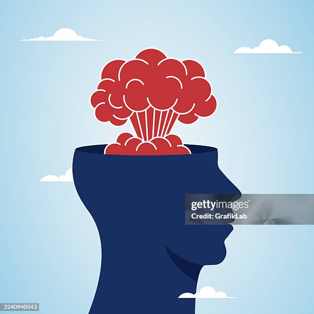 explosion and human head - nuclear explosion icon stock illustrations