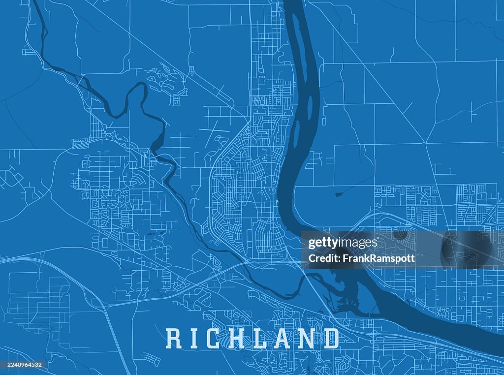 Richland WA City Vector Road Map Blue Horizontal