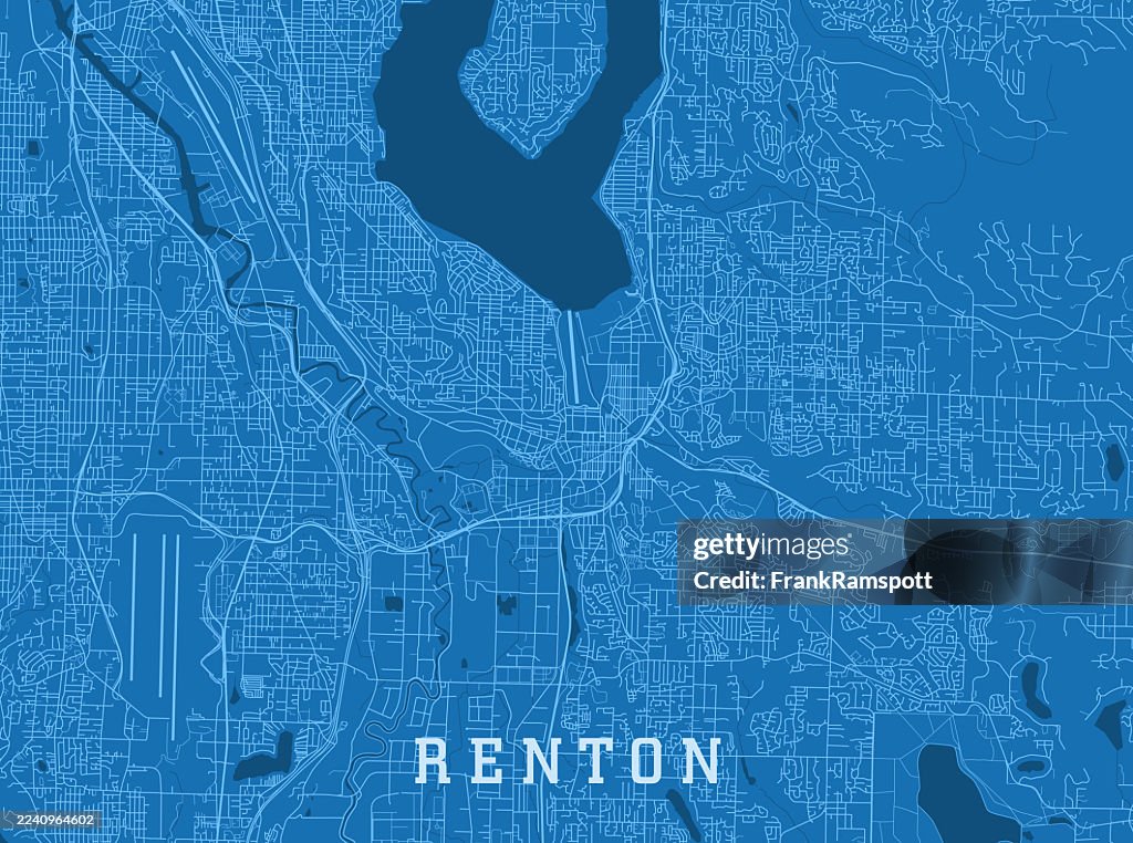 Renton WA Stadt Vektor Straßenkarte Blau Horizontal