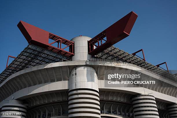 General view shows the San Siro Stadium ahead of the press conference for the unveiling of the Opening Ceremony of Milano Cortina Winter Olympic...