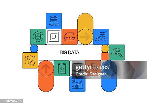 Big Data Related Vector Illustration. Technology, Internet, Coding, Analyzing, Internet of Things, Artificial Intelligence. Big Data Related Vector Illustration. Technology, Internet, Coding, Analyzing, Internet of Things, Artificial Intelligence.