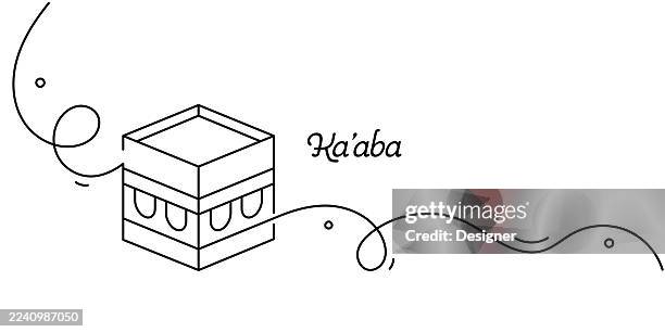one continuous line drawing of kaaba icon. single line vector illustration - umrah stock illustrations