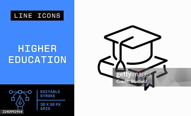 higher education single line icon - mortarboard stock illustrations