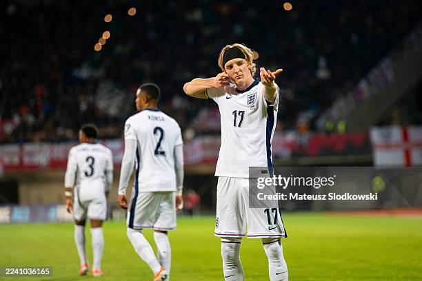 Anthony Gordon of England celebrates after scoring a goal for 0:1 during the FIFA World Cup 2026 qualifier match between Latvia and England at...