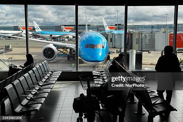 Plane is seen at Schiphol airport in Amsterdam, Netherlands on October 16, 2025.