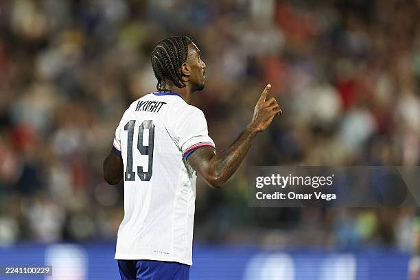 Haji Wright of the United States celebrates after scoring his team's first goal during the first half of the international friendly match between the...