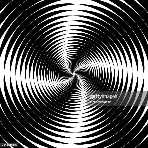 black and white abstract hypnotic spiral pattern. - vortex tunnel stock illustrations