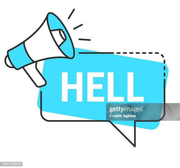 hell - speech bubble and megaphone on white background - afterlife communication stock illustrations
