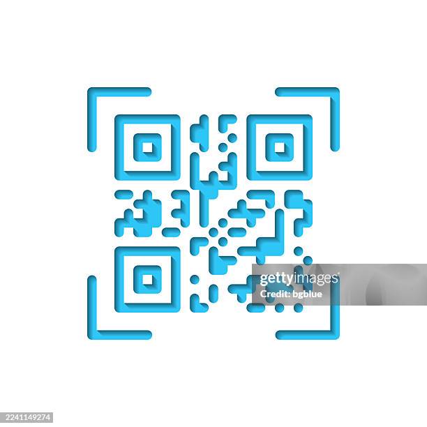 qr code scan. icon cut out on white paper with blue background - barcode sticker stock illustrations