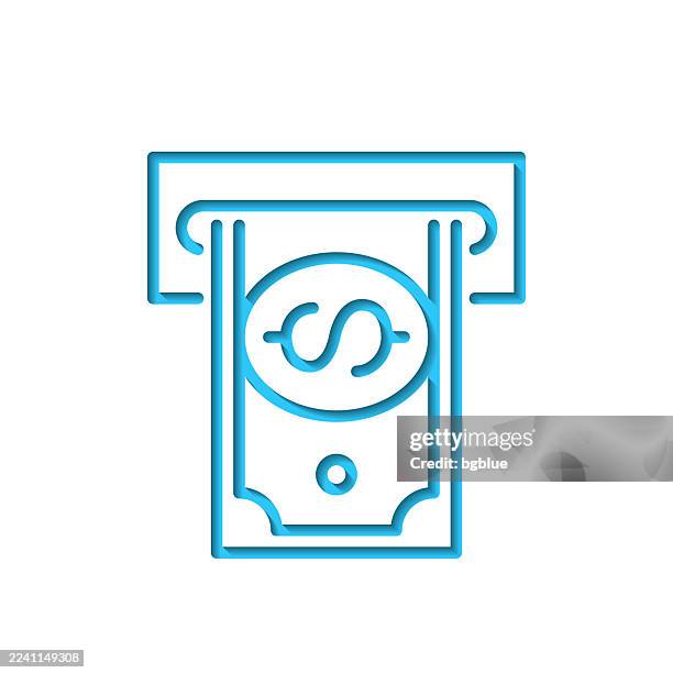 dollar withdrawal. icon cut out on white paper with blue background - automatic pay stock illustrations