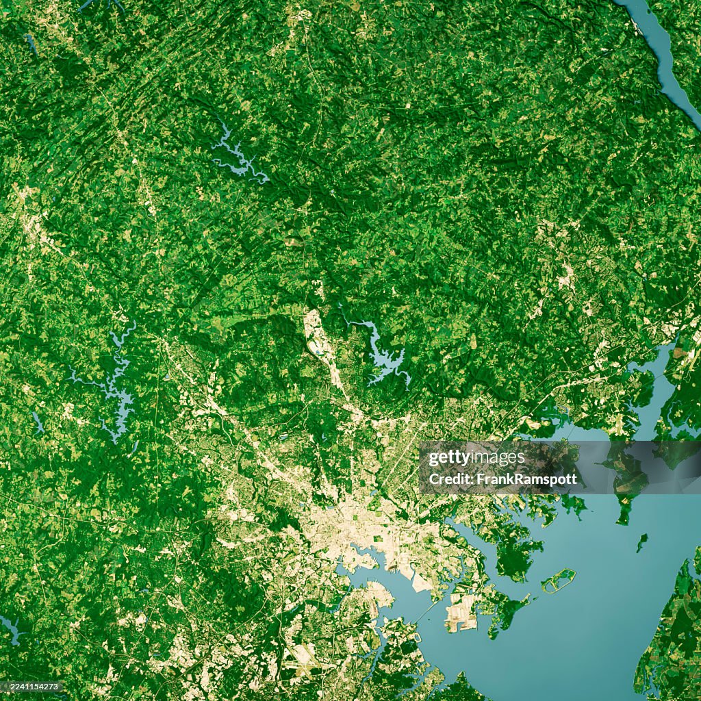 Baltimore County MD Satellite Topographic Map 3D Render Color