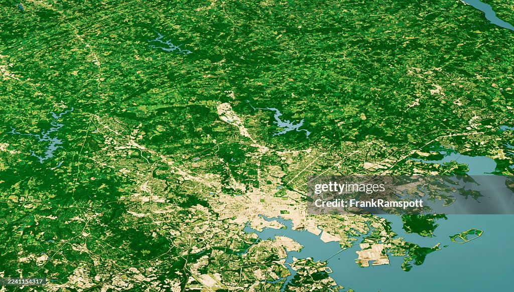 Baltimore County MD Satellite Landscape View 3D Render Color