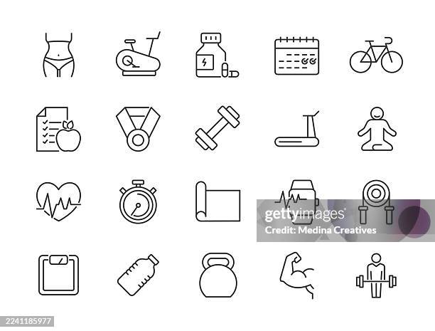 fitness icons - editable storke thin line series icon - boxing coach stock illustrations