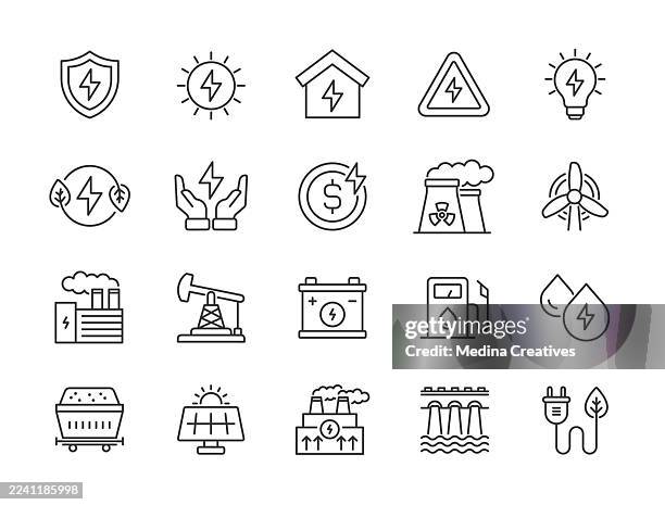 stockillustraties, clipart, cartoons en iconen met energy icons - editable storke thin line series icon - fossiele brandstoffen