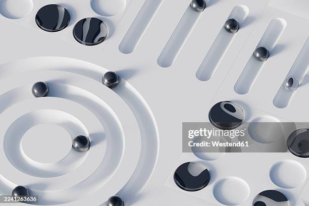 abstract geometric 3d render with marbles on modern interface - white marble surface stock illustrations