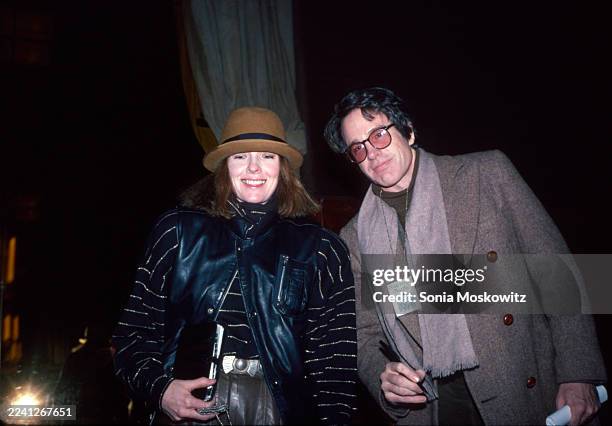 Diane Keaton and Warren Beatty backstage at the Night of 100 Stars at Radio City Music Hall on February 14, 1982 in New York City.