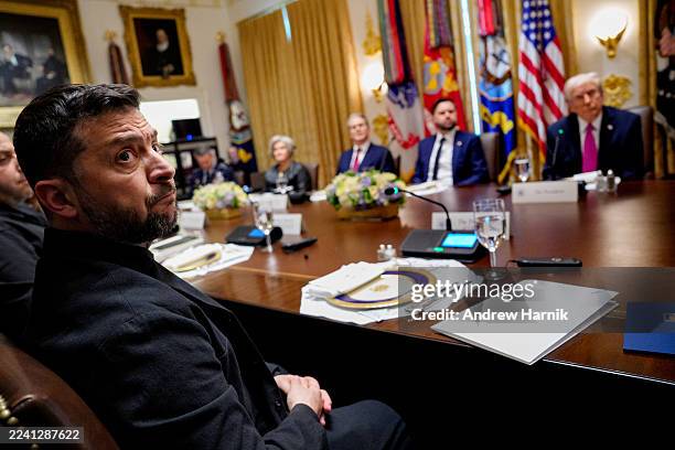 Ukrainian President Volodymyr Zelensky attends a lunch meeting with U.S. President Donald Trump at the White House on October 17 in Washington, DC....