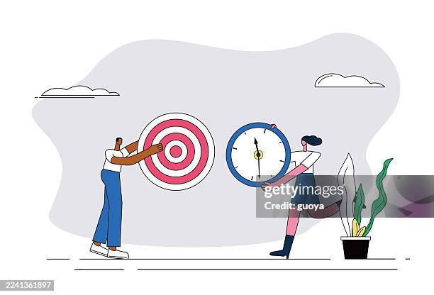 two white-collar workers exchanged the target and the clock. - perfect timing stock illustrations