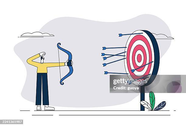 businessman failed at work and didn't achieve target plan. - dart missing target stock illustrations