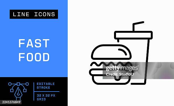 fast food single line icon - fast food restaurant stock illustrations