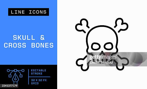 illustrations, cliparts, dessins animés et icônes de crâne et os croisés icône de ligne unique - tête de mort
