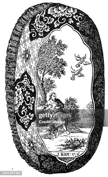 dutch faience - man brushing stock illustrations