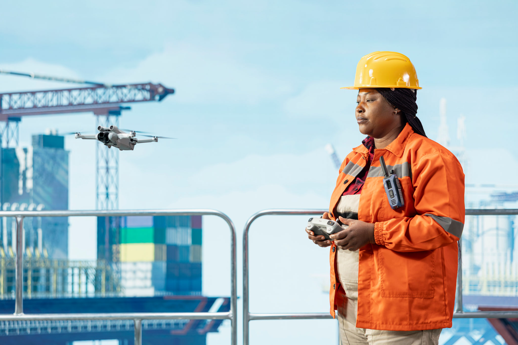 technician fixing drone
