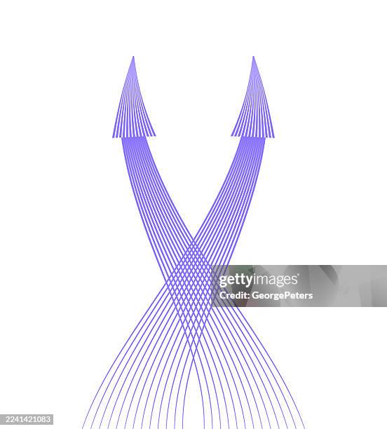 curved up arrow symbols overlapping and merging - choosing between two things stock illustrations