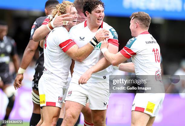 Werner Kok of Ulster going over for a try during the United Rugby Championship match between Hollywoodbets Sharks and Ulster at Hollywoodbets Kings...