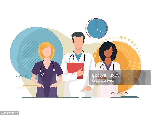 ilustraciones, imágenes clip art, dibujos animados e iconos de stock de el concepto de stock del equipo médico - asistente sanitario