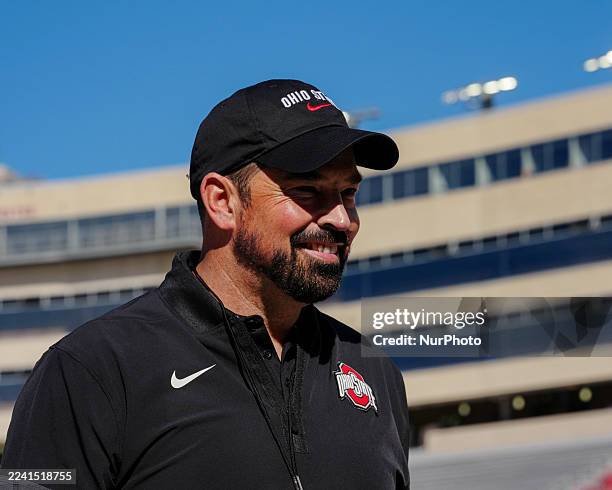 Ohio State Buckeyes head coach Ryan Day stands before a college football game between the Wisconsin Badgers and the Ohio State Buckeyes at Camp...