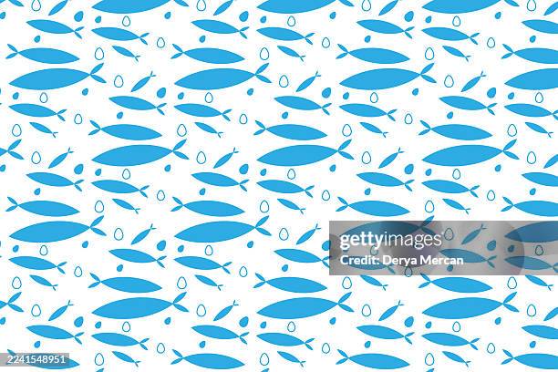 ilustraciones, imágenes clip art, dibujos animados e iconos de stock de patrón sin costuras de colonia de peces. ilustración de stock - temas