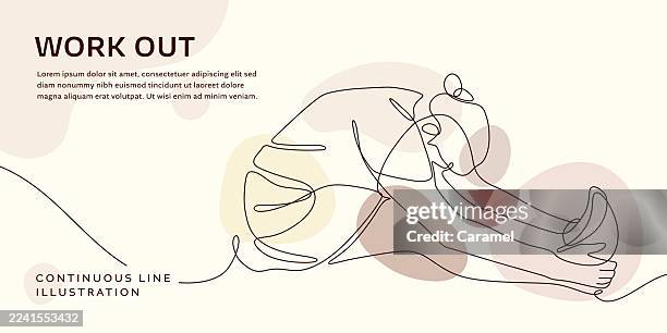 warm up exercise minimal line art concept illustration - female runner stretching stock illustrations