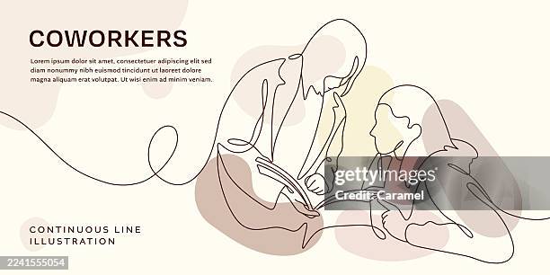 coworkers minimal line art concept illustration - continuous line drawing stock illustrations