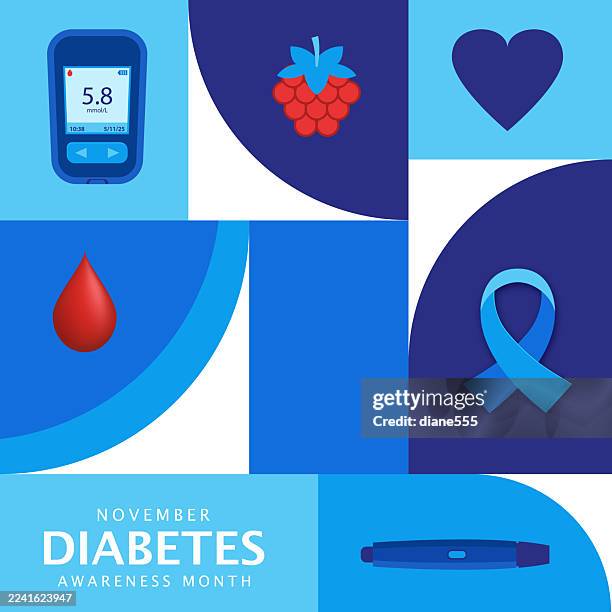 diabetes awareness month banner on a geomtric mosaic background - world diabetes day stock illustrations