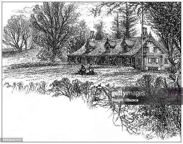 staten island, austen house - jane austen centre stock illustrations