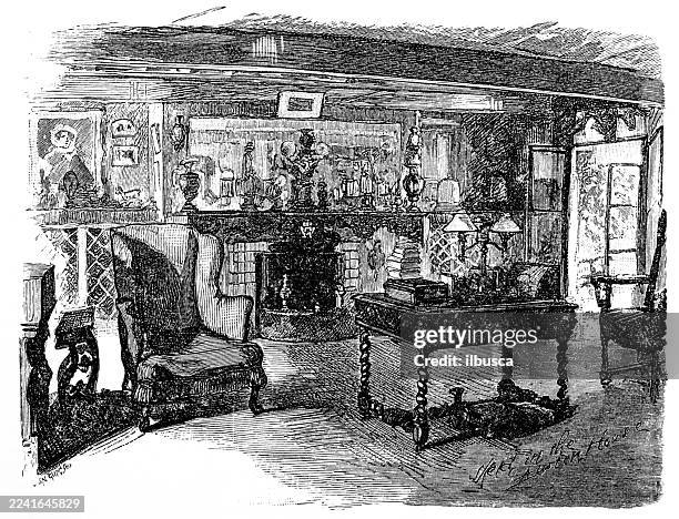 illustrations, cliparts, dessins animés et icônes de staten island, intérieur d’austen house - jane austen