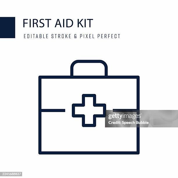 first aid kit line icon. editable stroke vector icon. - solid icons shipping box stock illustrations