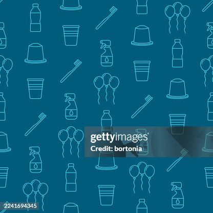 Single Use Plastics Seamless Editable Stroke Icon Pattern Single Use Plastics Seamless Editable Stroke Icon Pattern