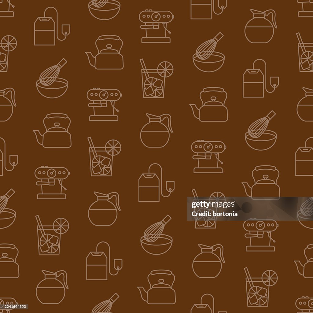 Coffee and Tea Seamless Editable Stroke Icon Pattern