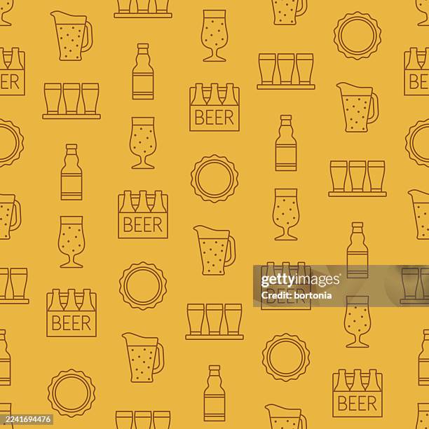 beer seamless editable stroke icon pattern - draft beer stock illustrations