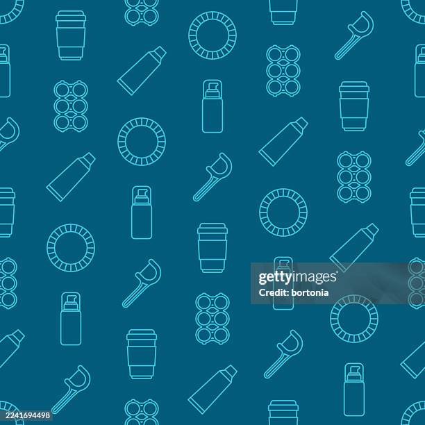 single use plastics seamless editable stroke icon pattern - empty plate stock illustrations