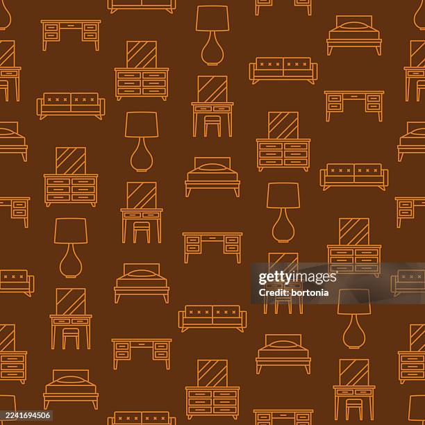 furniture seamless editable stroke icon pattern - bedroom background stock illustrations