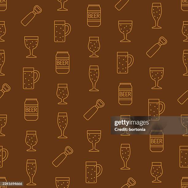 beer seamless editable stroke icon pattern - beer pattern stock illustrations