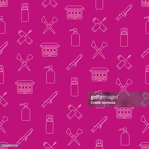 beauty seamless editable stroke icon pattern - eyeshadow palette stock illustrations
