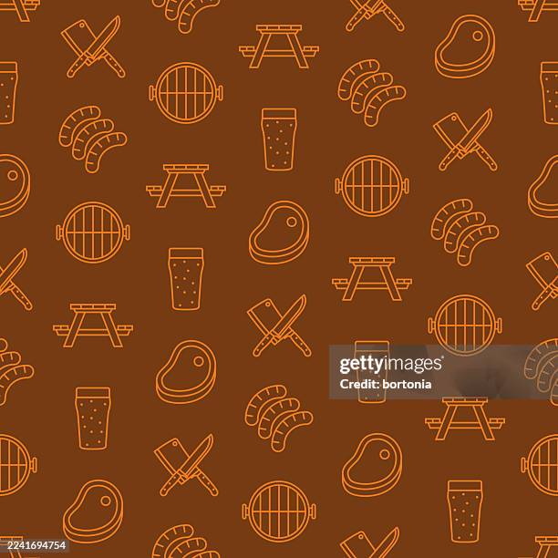 barbecue seamless editable stroke icon pattern - tailgate party stock illustrations