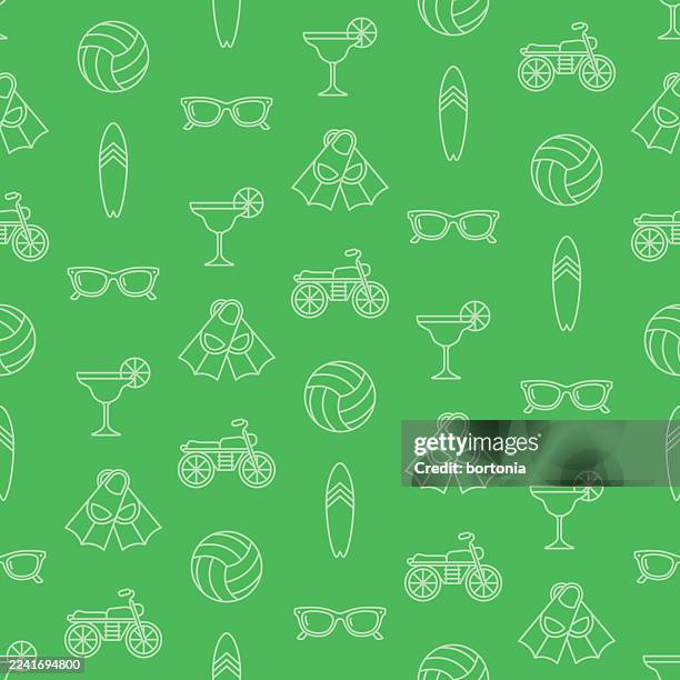 summer seamless editable stroke icon pattern - beach volleyball stock illustrations